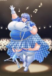 1girls 2023 bbw belly big_belly big_breasts blue_boots blue_clothing blue_hair blue_theme breasts checkered_skirt double_chin educabezon fairy_tail fat fat_arms fat_belly fat_female fat_fetish fat_thighs fat_woman huge_breasts idol juvia_lockser lace-up_boots large_belly long_hair microphone microphone_stand musical_note obese obese_female overweight overweight_female plaid_skirt singing thick_thighs thighs weight_gain wide_hips