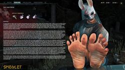 backstory barefoot caucasian caucasian_female dbd dead_by_daylight dirty_feet feet foot_fetish foot_focus huntress_(dead_by_daylight) red_nail_polish soles