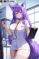 1girls :3 ai_generated big_breasts breasts curvy cute dog_ears dog_girl doggirl female female_focus female_only highres hips huge_boobs huge_breasts kemonomimi light_skin light_skinned_female long_hair nurse nurse_cap patreon_username petgirl purple_ears purple_eyes purple_hair purple_tail thick_thighs thighhighs thighs tori toriwoofs watermark wavy_hair white_skin white_skinned_female wide_hips wolf_ears