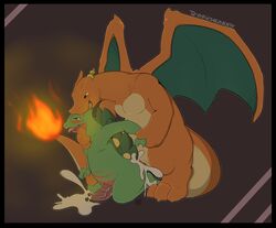 ahe_gao anal anal_sex animal_genitalia big_dom_small_sub bite blush border charizard claws cum cum_inside cum_splatter cum_while_penetrated dainsleif dragon duo erection excessive_cum feral fire flaming_tail forceful from_behind_position genital_slit green_eyes hands-free horn looking_pleasured male male_only male_penetrating membranous_wings neck_bite nintendo open_mouth orange_skin orgasm orgasm_face penetration penis pokemon pokemon_(species) redras_shoru reptile ring scalie sceptile sex simple_background size_difference slit spread_wings standing tapering_penis tears teeth thick_tail tongue tongue_out vein veiny_penis video_games wings yaoi yellow_eyes