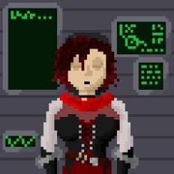 animated animated dronification drool femsub grey_eyes original pixel_art progress_indicator red_hair restrained robotization ruby_rose rwby sage_of_shadows symbol tech_control transformation