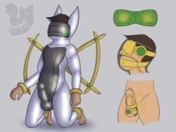 2017 arceus auro_(human) bulge buttplug cock_ring earmuffs gag human internal legendary_pokémon mammal nintendo penis pokemon posexe ring rubber sex_toy solo video_games visor