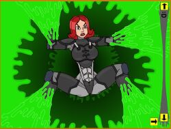 alien_girl amber_eyes annoyed armored_female armour clixsposing_kitraandra female female_focus female_only game_screenshot greg_panovich gun humanization humanized kitraandra newgrounds red_hair restrained space_girl spacesuit strip