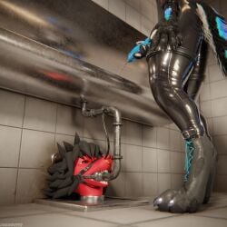 1:1 3d_(artwork) 4k absurd_res animal_genitalia animal_penis anthro anthro_on_anthro anthro_only armwear ball_gag balls bathroom bathroom_floor bathroom_tiles bathroom_wall bdsm_gear bdsm_outfit biped black_boots black_clothing black_footwear black_hair black_latex black_shoes blender_(artwork) blender_cycles blue_penis bodily_fluids bondage bondage_gear boots bound canid canine canine_genitalia canine_penis claws clothed clothing collar cuff_(restraint) cuffs_(clothing) degradation depth_of_field digital_media_(artwork) dominant dominant_male dragon dragonplayer dragonplayer_(character) drinking drinking_urine dripping duo erection facial_piercing feeding_tube feet footwear forced forced_drinking fox fur furniture furry gag gagged gay gay_domination genital_fluids genitals glistening hair hand_on_penis hi_res humiliation hybrid in_ground inside knot latex latex_armwear latex_clothing latex_skinsuit legwear living_urinal low-angle_view male male/male male_peeing mammal medical_instrument metal_cuffs multicolored_body muzzle_gag mythological_creature mythological_scalie mythology nardoragon no_humans nose_piercing nose_ring nose_tube on_ground open_mouth peeing penis piercing pipelining pipes public public_humiliation public_restroom public_use red_body reflection restraints rexouium ring_piercing scales scalie scientific_instrument sibey skinsuit slim slim_anthro slim_male slim_sub smile standing stocks submissive submissive_male swallowing swallowing_urine tail teeth thigh_highs tight_clothing toilet toilet_use tube tube_feeding tube_gag tube_in_mouth urinal urine urine_in_mouth urine_pool urine_stream urine_tube watersports white_body white_fur