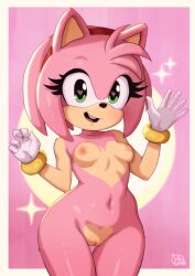 absurd_res amy_rose anthro erect_nipples eulipotyphlan female flat_chest gesture gravydood heart_(marking) heart_eyes heart_symbol hedgehog hi_res looking_at_viewer mammal markings navel nipples nude pink_body sega simple_background smile solo sonic_(series) sonic_the_hedgehog_(series) waving