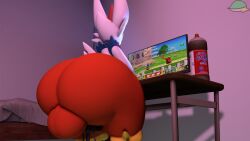 2020s 2023 3d_(artwork) anthro artist_logo ass balls bandai_namco bed bedroom big_balls big_butt cindablimp cinderace colored digital_media_(artwork) electronics furniture gaming gaming_headset genitals headgear headphones headset hi_res huge_balls huge_butt hyper hyper_balls hyper_butt hyper_genitalia kirby_64:_the_crystal_shards klonoa_(series) lagomorph leporid logo long_ears male mammal nintendo pokemon pokemon_(species) rabbit rear_view red_balls red_butt scut_tail shaded short_tail sitting soda_bottle solo source_filmmaker_(artwork) table tail television thick_thighs white_body white_ears whitetail