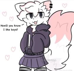 boykisser cubusonic dialogue ear femboy furry not_porn oversized_hoodie silly_cat_(mauzymice) skirt tagme tail talking_to_viewer text