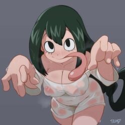 1girls big_breasts bottomless brachyzoid breasts chubby erect_nipples erect_nipples_under_clothes female female_focus female_only light_skin long_hair my_hero_academia nipple_bulge see-through shounen_jump solo sweat sweaty the_ring thighs tongue_out tsuyu_asui wet wet_clothes wet_pussy yamamura_sadako yamamura_sadako_(cosplay)