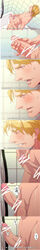 1boy abs bar_censor bathroom blonde_hair blue_eyes blush cum japanese_text john_(tiger_&_bunny) keith_goodman male male_only masturbation muscle nude pecs penis shower solo sweat testicles text tiger_and_bunny topless translation_request wince