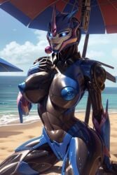 1girls ai_generated arcee arcee_(prime) autobot beach big_breasts blue_nipples candy cybertronian female female_autobots female_only huge_breasts large_breasts lollipop nipples on_knees robot robot_girl roger1011 solo transformers transformers_prime wet wet_body