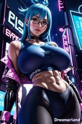 abdomen abdominals abs ai_generated aqua_(konosuba) aqua_eyes aqua_hair bare_shoulders belly_button big_breasts breasts breasts breasts building buildings choker clavicle cute cyberpunk eyes eyes_open female female_focus female_only fit fit_female fitness from_below glasses glasses_on_face glasses_only gloved_hands gloves hair hd hd_(traditional) high_resolution highres horny horny_female hourglass_figure huge_breasts jacket jacket_off_shoulders jacket_open kono_subarashii_sekai_ni_shukufuku_wo! large_breasts leggings leggings_only light light-skinned_female light_body light_skin lighting lips lipstick looking_at_partner looking_at_viewer medium_hair navel neon neon_lights night night_sky no_sex nose portrait pose posing posing_for_picture posing_for_the_viewer serious serious_face serious_look sky4maleja sleeveless sports_bra straight_hair thick_thighs thighs tight_clothes tight_clothing upper_body waist watermark