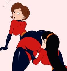 1milf 2girls ass_worship disney female/female female_only helen_parr huge_ass incest lesbian lesbian_sex milf mother_and_daughter multiple_girls pink_background pixar rimjob rimming scrabble007 smothering the_incredibles violet_parr yuri