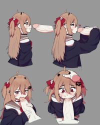 blowjob choker clothed evil_neuro female hand_on_head horns indie_virtual_youtuber kissing_penis kissing_penis_tip otjareniy ribbons virtual_youtuber