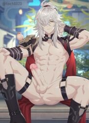 abs ass big_penis cock decensored finch0023 gay honkai:_star_rail honkai_(series) jing_yuan male_only mostly_nude muscular muscular_male penis solo_male spreading_legs thick_penis white_hair yellow_eyes