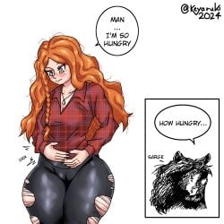 1:1 1girls accessory big_ass big_breasts big_thighs camel_toe cameltoe cow_girl cowgirl curly_hair embarrassed embarrassed_female fat_ass female flannel growling horse horse_ears horse_girl hungry keyaruki long_hair mary_lou_(fellatrix) meme meme_reference messy messy_hair orange_hair pantyhose red_hair red_shirt ripped_clothing ripped_pants ripped_pantyhose sarge_(fellatrix) stomach_growling stomach_noises text thick_thighs