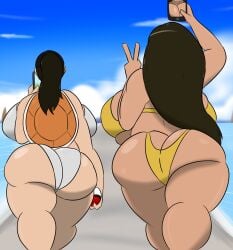 behind_view bikini breasts breasts_bigger_than_head height_difference hourglass_figure hourglass_figured_female igphhangout mother_and_daughter overweight_female selfie sideboob size_difference skimpy_bikini trainer_go's_mom_(igph) trainer_go_(igph)