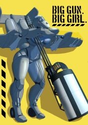 a-10 a-10_thunderbolt aeromorph aircraft leaning_on_object living_aircraft living_machine machine_gun mechanical noti21 poster red_eyes thick_thighs yellow_background