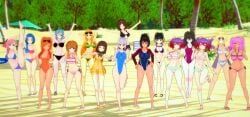 16_girls 3d 6+girls barefoot beach belly belly_button bikini black_hair blonde_hair blue_hair brown_hair chiebukuro_setsuka danganronpa danganronpa_another dolutz fanganronpa female_only hatano_ayame inori_kanata iranami_satsuki kabuya_yoruko koikatsu kurokawa_mikako large_breasts leg_raise leg_raised light-skinned_female magorobi_emma maki_kiyoka medium_breasts mekaru_rei mitsume_kokoro mother_and_daughter multiple_girls nijiue_iroha orange_hair otonokoji_hibiki otonokoji_kanade outdoors peace_sign pink_hair sdra2 sisters small_breasts sora_(super_danganronpa_another_2) super_danganronpa_another_2 swimsuit taira_akane tan_skin thick_thighs tomori_kizuna twins white_hair