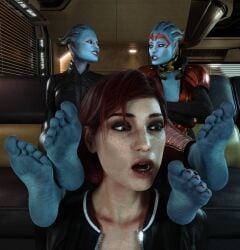 3d 3d_(artwork) 3girls alien alien/human alien_girl asari blue-skinned_female blue_body blue_skin caucasian caucasian_female commander_shepard dais1984 feet female female_only femshep foot_fetish foot_focus green_eyes human lesbian light-skinned_female light_skin mass_effect mass_effect_2 morinth mother_and_daughter multiple_girls painted_toenails red_hair red_toenail_polish samara soles yuri