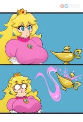 1girls alternate_breast_size big_breasts blonde_hair blue_eyes breasts busty crown curvaceous curvy curvy_body curvy_female curvy_figure drevod female genie_lamp huge_breasts large_breasts mario_(series) princess princess_peach voluptuous