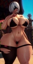 1girls 3d big_breasts bikini blindfold breasts female female_only final_fantasy_xiv hairband huge_breasts huge_thighs kuro_xiv light-skinned_female light_skin nier nier:_automata short_hair solo standing thick thick_thighs white_hair yorha_2b