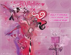 being_watched hazbin_hotel kissing naked naked_female tagme text turned_on valentino_(hazbin_hotel) velvette vox_(hazbin_hotel)