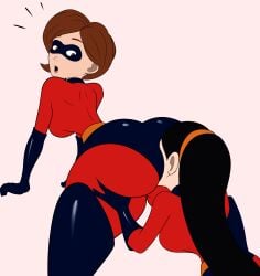 1milf 2girls ass_worship clothes_on disney eating_ass female/female female_only helen_parr huge_ass incest lesbian lesbian_sex milf mother_and_daughter multiple_girls pink_background pixar rimjob rimming scrabble007 smothering the_incredibles violet_parr yuri