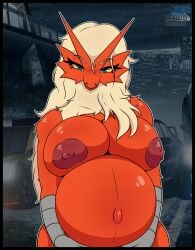 2025 absurd_res anthro areola avian beak belly big_belly big_breasts blaziken blazkenzxy blonde_hair blue_eyes breasts digital_drawing_(artwork) digital_media_(artwork) feathers female generation_3_pokemon hair hi_res long_hair looking_at_viewer nintendo nipples nude pokemon pokemon_(species) pregnant pregnant_anthro pregnant_female red_areola red_body red_nipples signature simple_background solo thick_thighs wide_hips yellow_sclera