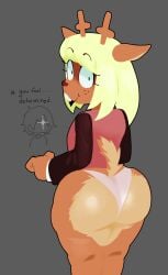 anthro_only antlers ass ass ass_focus back_view big_ass bottomless_female bubble_butt butt_focus curvy_female dat_ass deltarune fat_ass kris_(deltarune) long_hair looking_at_viewer noelle_holiday pantless tail theonehornedimp thick_ass thick_thighs wide_ass wide_hips yellow_hair