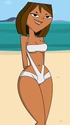 1girls 2d alternate_version_available beach breasts cartoon_network cleavage courtney_(tdi) looking_at_viewer pinup short_hair solo thighs tjlive5 total_drama_island water