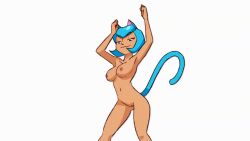 1girls animated big_breasts blue_hair bouncing_breasts breasts cat_ears dancing gif latenightsexyco latenightsexycomics nude nude_female pussy tail