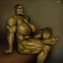 breasts foot_fetish green_skin legwear muscular_female orc orc_female solo_focus vkorg