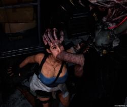1boy 1girls 1monster 3d breasts capcom captured captured_heroine clothed clothed_female crop_top cyberbolt defeat defeated defeated_heroine facefuck grabbing_head head_grab interspecies jill_valentine jill_valentine_(sasha_zotova) male/female monster monster_cock nemesis_(resident_evil) oral oral_penetration oral_sex protagonistsub_antagonistdom rape resident_evil resident_evil_3 resident_evil_3_remake tagme villain_on_hero