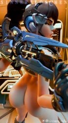 big_ass big_breasts big_butt captain_lacroix gun looking_back_at_viewer mirrorwatch overwatch overwatch_2 sinners_nsfw skinny taller_girl thick_ass thick_thighs thin widowmaker