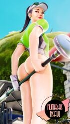 bottomless epic_games female fortnite fortnite:_battle_royale from_behind golf_cart golf_club looking_back numbasnsfw par_patroller_(fortnite) public public_nudity smirk thenumbersdon'tlie