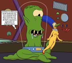 1_eye 1boy 1girls 20th_century_fox 20th_century_studios alien all_the_way_through blue_hair breasts dialogue female green_skin helmet human interspecies kang kodos larger_male lockandlewd male male/female marge_simpson nude_female open_mouth rape saliva sex size_difference smaller_female straight straight_sex teeth tentacle tentacle_rape text text_bubble the_simpsons yellow_body yellow_skin