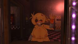 big_breasts five_nights_at_freddy's fredina's_nightclub imminent_sex impending_sex lustful_gaze nude_female sharp_teeth straight toy_chica_(fnaf) vrchat yellow_skin