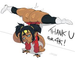 1girls android android_x-2_(poicapz) ass black_hair blue_eyes clapping_cheeks dark-skinned_female dark_skin dark_skinned_female dat_ass dragon_ball dragon_ball_z female handstand headband hoop_earrings jacket looking_at_viewer monster_girl original_character poicapz pointy_ears poislapz shortstack solo spread_legs sweat sweaty_butt tagme tail thick_thighs thighhighs twerk twerking twintails