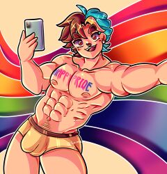 cute_boy gay lgbt_pride muscles oc original_character pride_colors pride_flag toony_face young