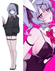 1girls ahe_gao before_and_after blue_hair blush bunny_girl bunnysuit caststation e-girl egirl fishnet_stockings fishnets goth_girl hatsune_miku high_heels hoodie horny_female implied_sex legs masked_female pink_hair playboy_bunny rabbit_hole_(deco*27/caststation) rabbit_hole_(vocaloid) sideboob slim slim_body slim_female slim_girl slim_waist smartphone sweat sweating teen teen_girl teenage_girl teenager thick_thighs thighhighs thighs violet_eyes violet_hair vocaloid