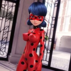 1girls ai_generated big_breasts blue_eyes blue_hair bodysuit female female_only ladybug_(character) marinette_cheng marinette_dupain-cheng miraculous_ladybug polka_dot solo twintails warmachine0001