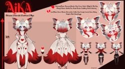 2_pussies 3_tails 6_ears ahoge aika_saki anthro arm_warmers armwear bottomwear canid canine clothing crop_top female flat_chested fox fur genitals hair heart_(marking) heterochromia hi_res legwear mammal markings model_sheet multi_ear multi_genitalia multi_pussy multi_tail multicolored_body multicolored_fur multicolored_hair mythological_creature mythology nyranami pink_eyes purple_eyes pussy shirt skirt solo sweater tail thick_thighs thigh_highs topwear