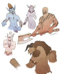 1girls 4boys baine_bloodhoof blizzard_entertainment blood_elf blue_skin blush female forsaken garrosh_hellscream light-skinned_male light_skin lor'themar_theron mag'har_orc male monster_boy orc orc_(warcraft) orc_male sylvanas_windrunner tauren troll_(warcraft) troll_male undead undead_(warcraft) vol'jin warcraft white_hair world_of_warcraft zepht7