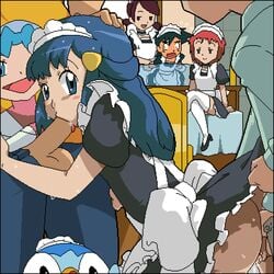 anal ash_ketchum bloggerman dawn_(pokemon) fellatio light-skinned_female maid netorare oral piplup pokemon pokemon_(species) satoshi_(pokemon) spitroast sweat