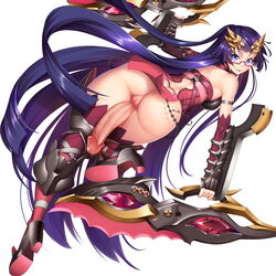 1futa ass blue_eyes boots erection futa_only futanari glasses hair innie_pussy intersex large_penis long_hair lucknight penis purple_hair pussy solo uncensored