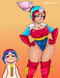 2girls big_breasts bonnie_(brawl_stars) brawl_stars breasts clothing hips janet_(brawl_stars) legs majusuco multiple_girls pink_hair thick_thighs