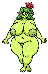 areolae big_breasts chubby_female female female_only floran floran_(starbound) flower flower_on_head leaf_hair nervous nipples nude overweight_female pixel_art plump pussy starbound thick_thighs transparent_background wide_hips