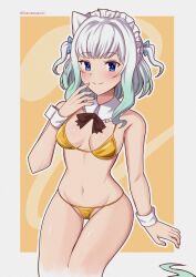 1girls bare_shoulders bare_thighs belly_button bikini blue_eyes blush camel_toe cameltoe clothing detached_collar detached_cuffs exposed_shoulders female ghost_girl ghost_tail golden_bikini gradient_hair green_hair hi_res highres indie_virtual_youtuber looking_at_viewer maid_headdress medium_breasts mint_fantome navel pale_skin small_breasts smiling smiling_at_viewer solo solo_female solo_focus swimwear thigh_gap thighs tummy twintails virtual_youtuber vtuber white_hair xanadu_avici xanaduavici