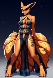 ai_generated black_nipples female_kurama_(naruto) fox furry kitsune kurama multi_breast naruto nine_tailed_fox translucent_clothing