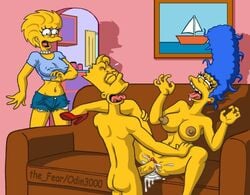 1boy 2girls accurate_art_style aged_up bart_simpson caught_in_the_act cuckquean female high_heels human incest lisa_simpson male marge_simpson mother_and_son nipples odin3000 penis pussy straight the_fear the_simpsons walk-in walked_in_on